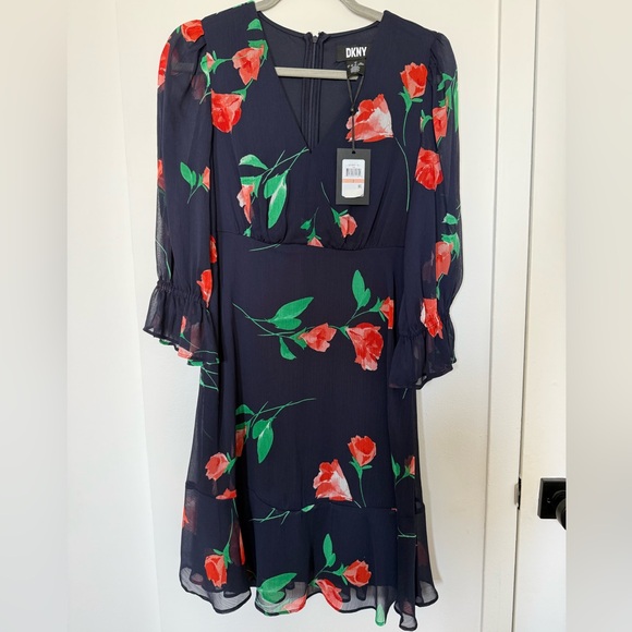 NYT: DKNY Long Sleeve Dress - Navy Floral - Picture 1 of 5